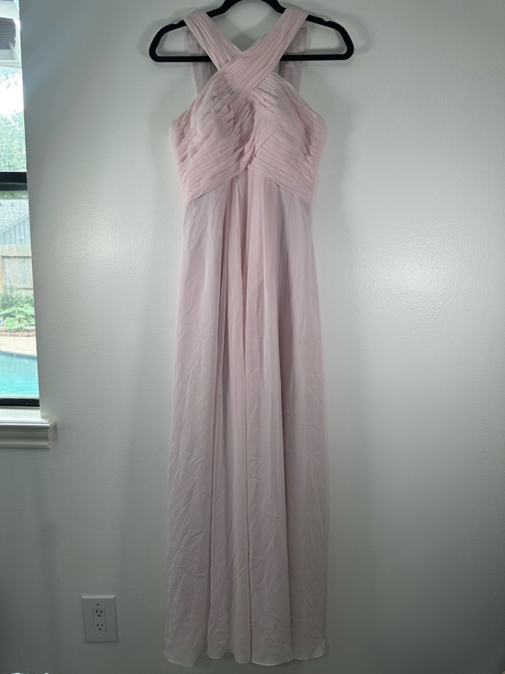 Azazie Bridesmaid Dress Blush Pink Chiffon Halter Pleated A-Line XS S - Picture 5 of 13
